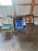 Chair lot- plastic carton & 3 vintage chairs