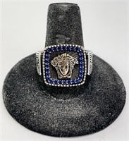 Men's "Versachi" Logo Blue Sapphire Ring 14 Gr