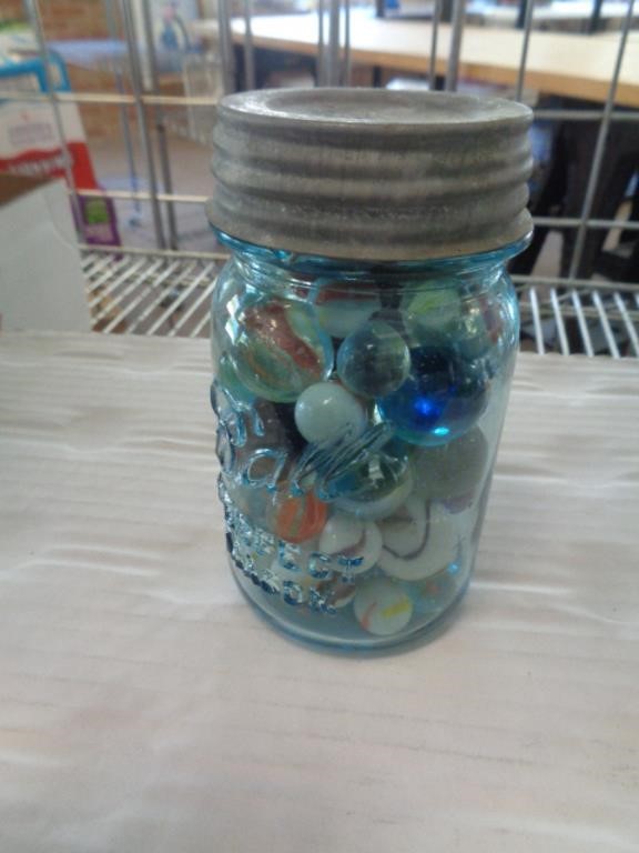 BLUE BALL JAR OF MARBLES