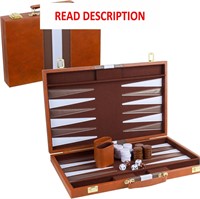 $45  Backgammon Set  Leather Case  18in - Brown
