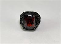 Men's Sterling Red Stone Ring 14 Grams Size 10