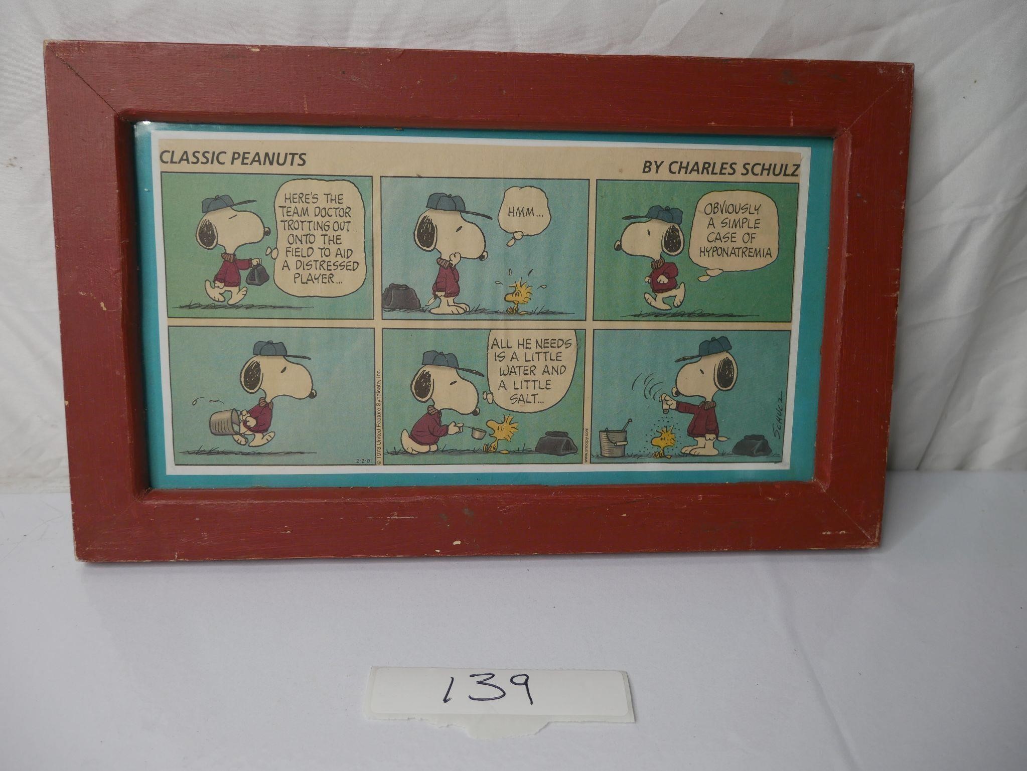 Framed peanuts comic by Charles Schulz 1973