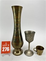 Brass Vase, Goblet & Cup