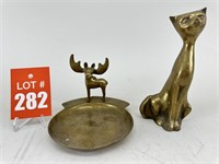 Brass Tray w/ Moose and Cat Statue