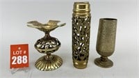 Brass Candle Holders & Vase (3)