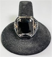 Men's Sterling Faceted Black Onyx Ring 14 Grams