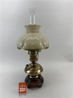 Vintage Brass Hurricane Lamp w/ Melon Shade