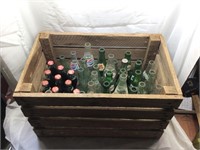 Wooden Crate Full of Vintage Glass Bottles
