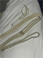 Faux Pearl Choker and 4 pc Necklaces