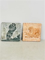 pair of David Bernett marble sculptures - 7" sq