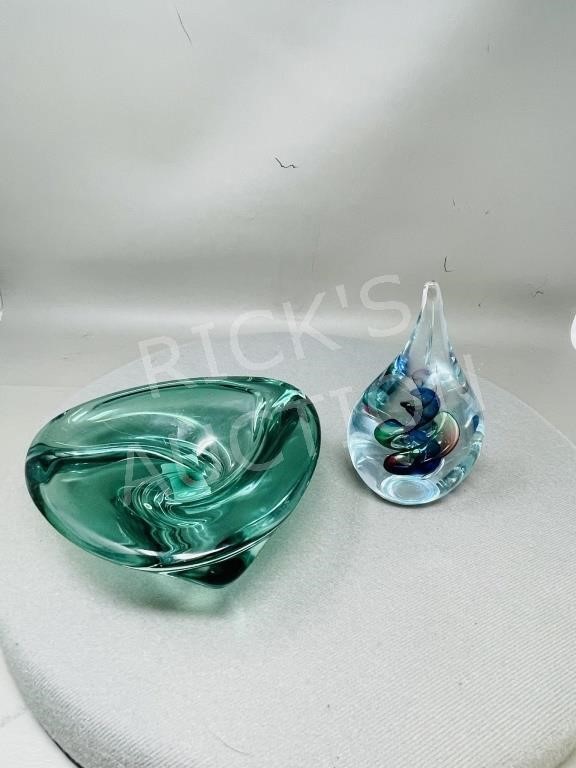 Jablonski art glass paperweight & art glass dish