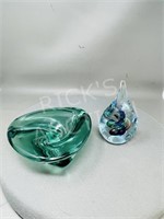 Jablonski art glass paperweight + art glass dish