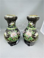 pair of Cloisonné vases w/ stands - 9.5" tall