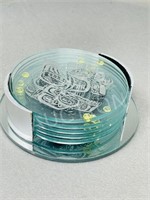 set of silver on glass - Haida art coasters