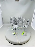 4 hand painted wine glasses by Norrie - 9"