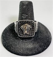 Men's Versace Logo Sterling Black Onyx Ring 14 Gr
