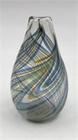 Blown Art Glass Vase Blue Swirls