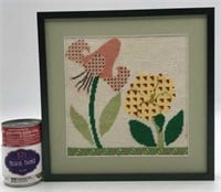 Framed Cross Stitch ( No Glass) Floral Needlepoint