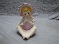 Vintage Bisque Girl Sitting W/Bonnet Piano Baby