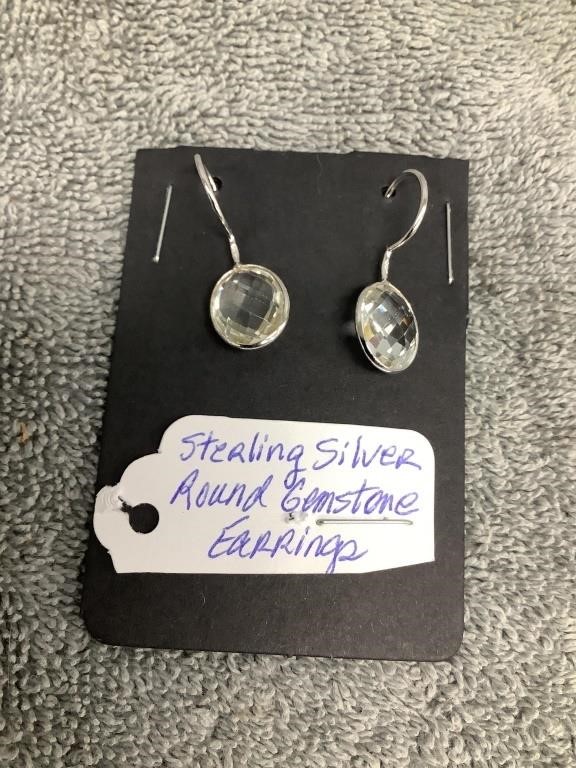 Sterling Silver Round Gemstone Earrings