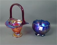 Two Contemporary Carnival Glass Items