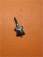 STERLING SILVER TURTLE TURQUOISE CORAL CHARM