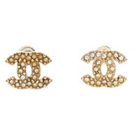 CHANEL Crystal Mini CC Earrings Gold Tone