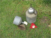 Old gas cans, funnels