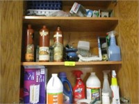 3 shelves of cleaning supplies/misc
