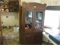 Old wood cabinet w/glass doors, NOT contents