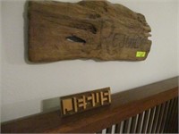 Driftwood "Rejoice" and "Jesus" sign