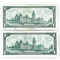 2x Billets UN DOLLAR 1867-1967, 100 ans du CANADA
