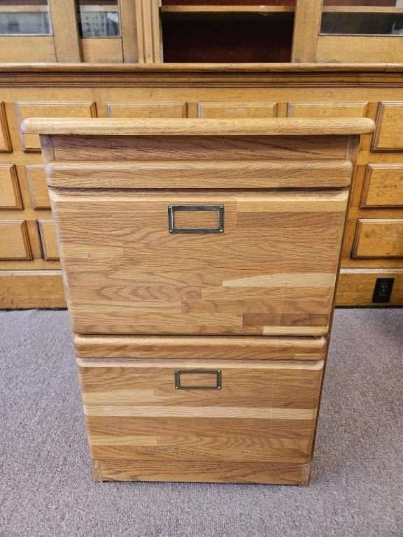 SMALL TWO DRAWERED WOODEN FILING CABINET