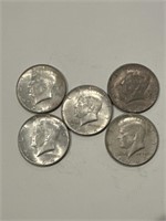 (5) 1964 Silver Kennedy Half Dollars