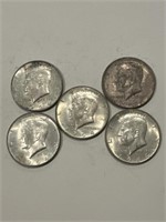 (5) 1964 Silver Kennedy Half Dollars