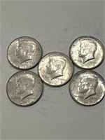 (5) 1964 Silver Kennedy Half Dollars