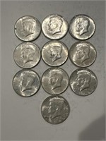 (10) 1964 Silver Kennedy Half Dollars