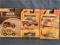 TWO NIP MATCHBOX JEEPS, AND TWO DIE CAST JEEPS NIP