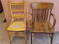 TWO VINTAGE WOODEN CHAIRS WAITING TO BE LOVED