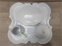 Ceramic Sugar Bowl, Creamer, Serving Plate +