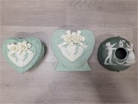 Beautiful Green Trinket Boxes & Vase