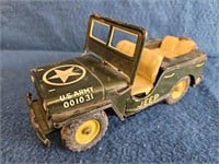 VINTAGE TIN TOY FRICTION MP ARMY JEEP MADE IN