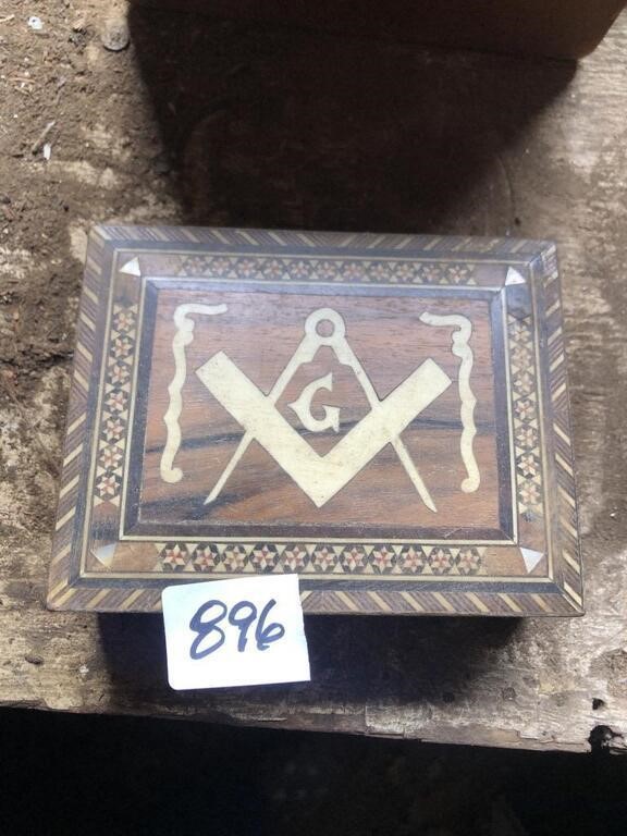 Masonic ring box with pearl inlay and cigar box