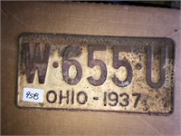 1937 Ohio auto license plate