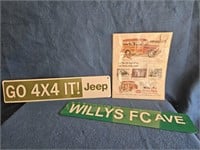 TWO 23.75" JEEP SIGNS AND LADIES HOME JOURNAL