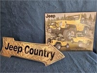 TWO METAL JEEP SIGNS 6"X20" & 12"X15"