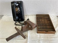 Vintage phone view finder drawer. Wood.