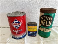Vintage Skelly oil can & tube repair lot.