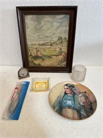 Vintage print and Mickel’s ashtray. Wood frame.