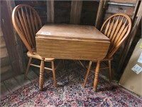Drop leaf table w/ 2 chairs. Table appr. 25" x 30"